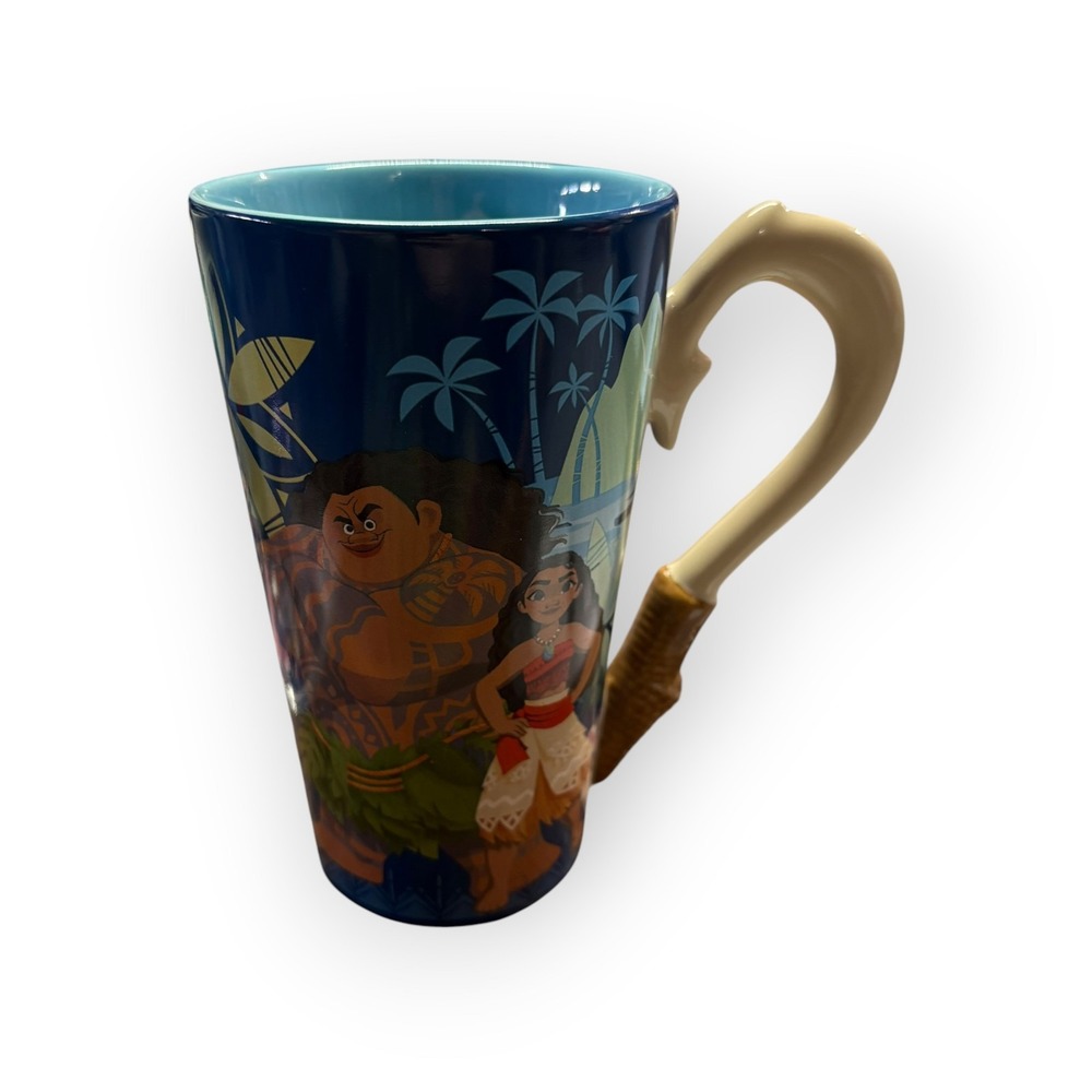 Disney Moana Maui Fishhook Handle Ceramic Latte Mug Blue Tapered Cup